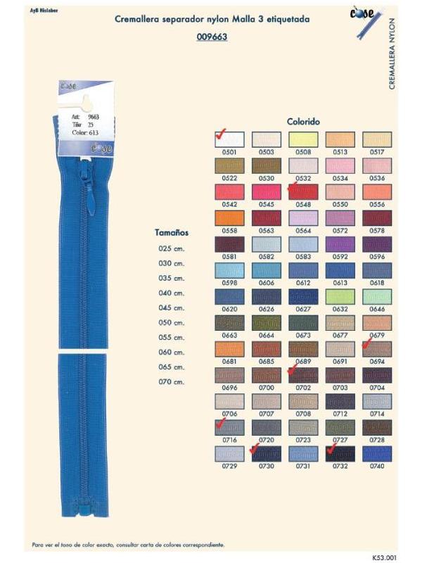   Cremallera separador cose 9663 
